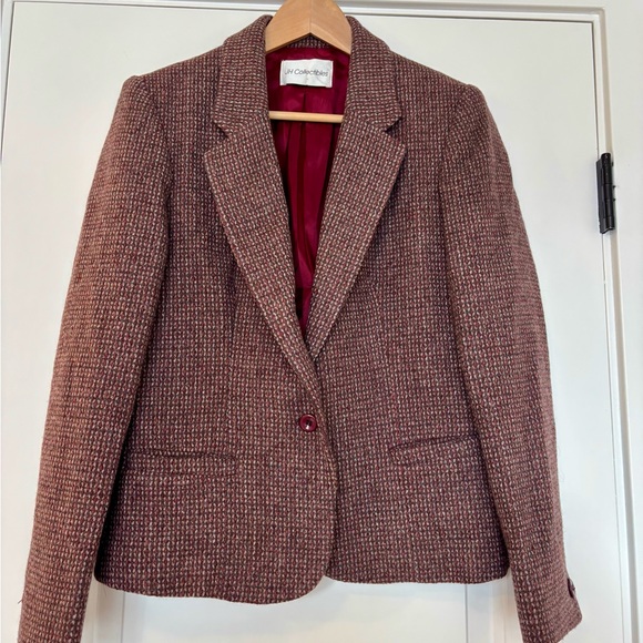 Vintage JH Collectibles Wool Mohair Tweed Blazer burgundy cream Academia 10 - Picture 2 of 11